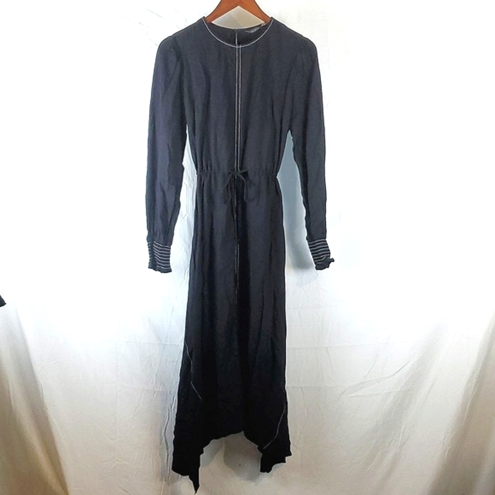 Zara Black Asymmetrical Midi Dress‎ With Contrast Stitching
